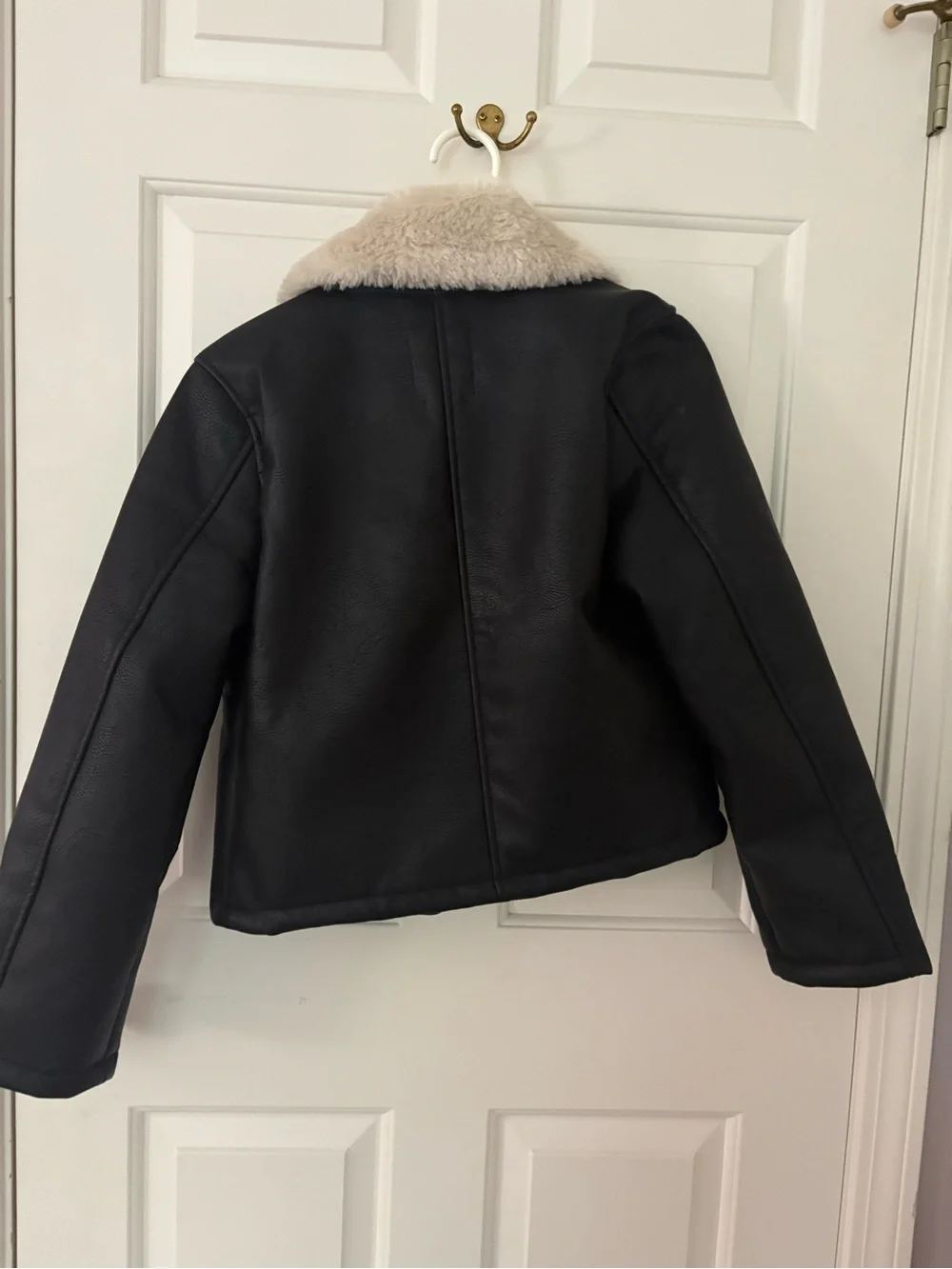 Abercrombie & Fitch Kids Black Pea Coat with Cream Faux Shearling Collar